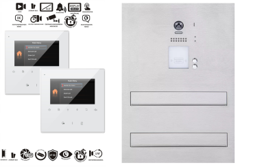 Preview: 2 Familien Briefkasten Videosprechanlage mit Monitor Edelstahl 170° Fischaugenkamera RFID Zutrittskontrolle